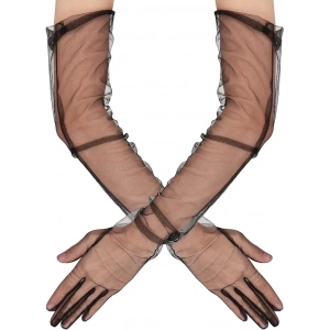 Uzun Boy Likralı Siyah Renk Yetişkin Mega Tül Eldiven 53 Cm