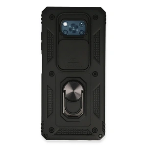 Xiaomi Pocophone X3 Kılıf Pars Lens Yüzüklü Silikon - Siyah