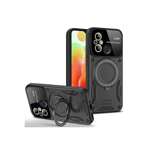 Xiaomi Redmi 12c Kılıf Joy Lens Standlı Kapak - Siyah