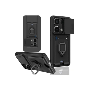 Xiaomi Redmi Note 13 Pro 4g Kılıf Zuma Kartvizitli Yüzüklü Silikon - Siyah