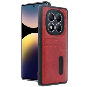 Xiaomi Redmi Note 14 Pro 5g Kılıf Sara Kartvizitli Deri Kılıf - Kırmızı