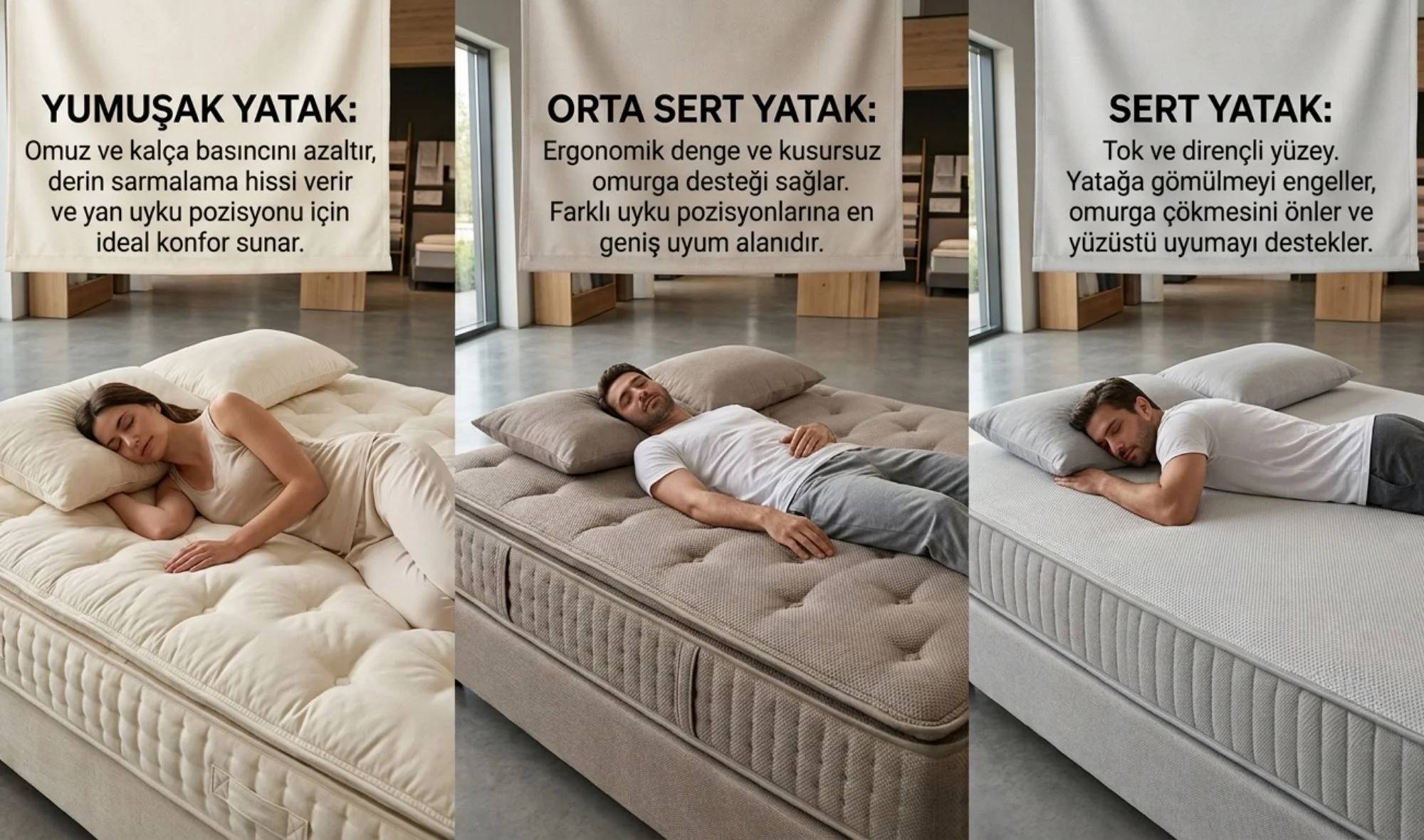 Sert, Orta Sert ve Yumuşak Yatak Sertlik Dereceleri ve Uyku Pozisyonları Karşılaştırması