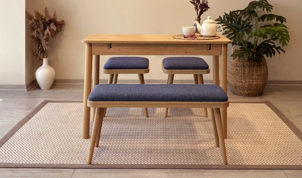 Rondo Mini Açılır Mutfak Masası Takımı - Karina Meşe Lacivert Renk