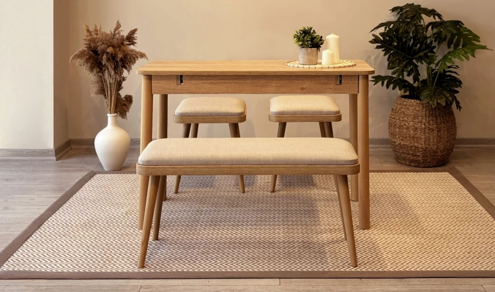 Rondo Mini Açılır Mutfak Masası Takımı - Karina Meşe Krem Renk