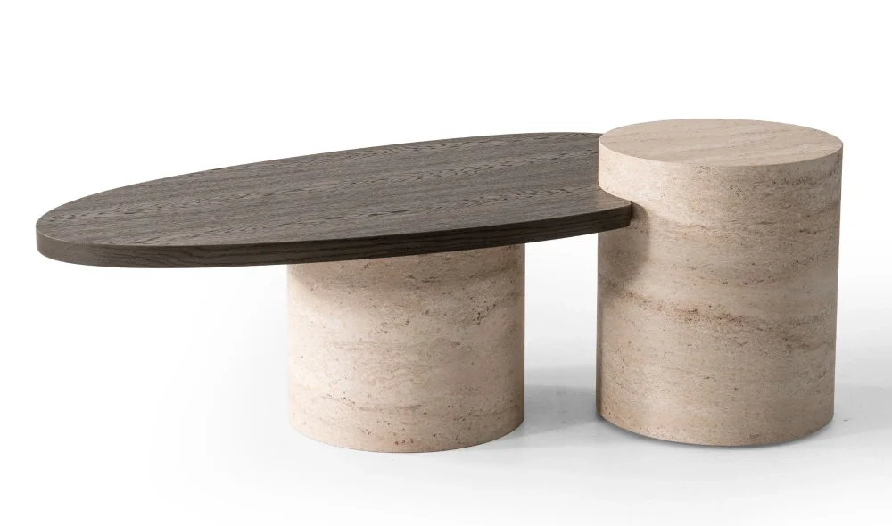 Lugano Traverten Orta Sehpa Seti