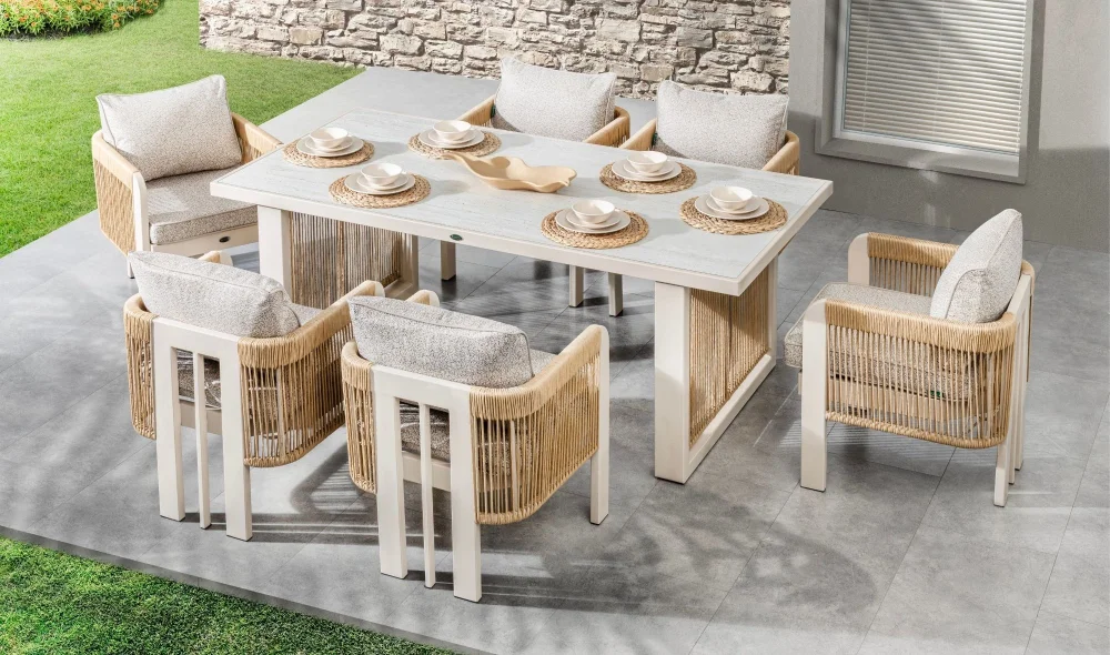 Atlas Krem Seramik Yemek Masası Takımı