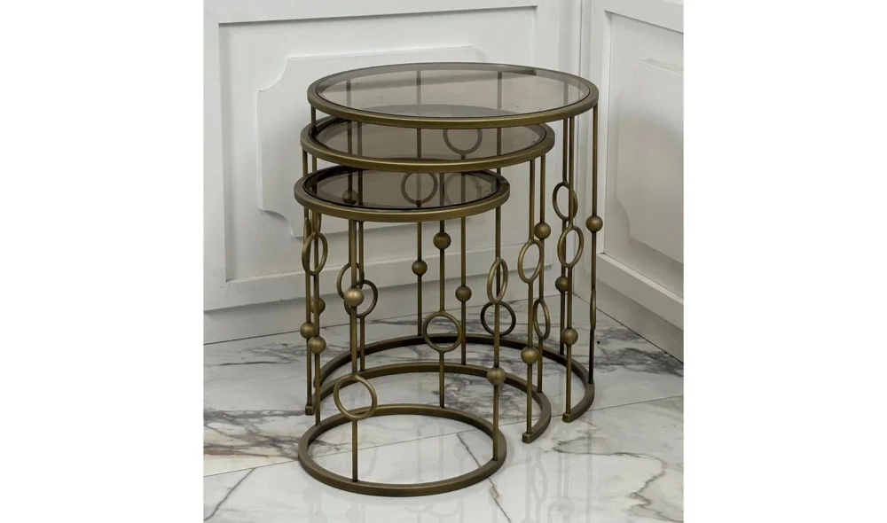 Elegant 3lü Zigon Sehpa - Renkli Camlı