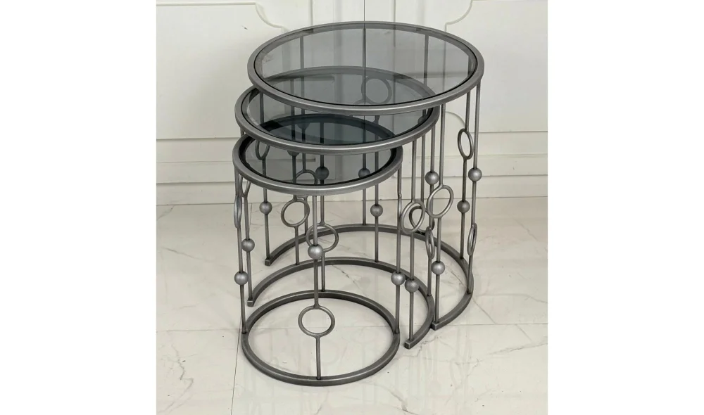 Elegant 3lü Zigon Sehpa - Cam Tablalı