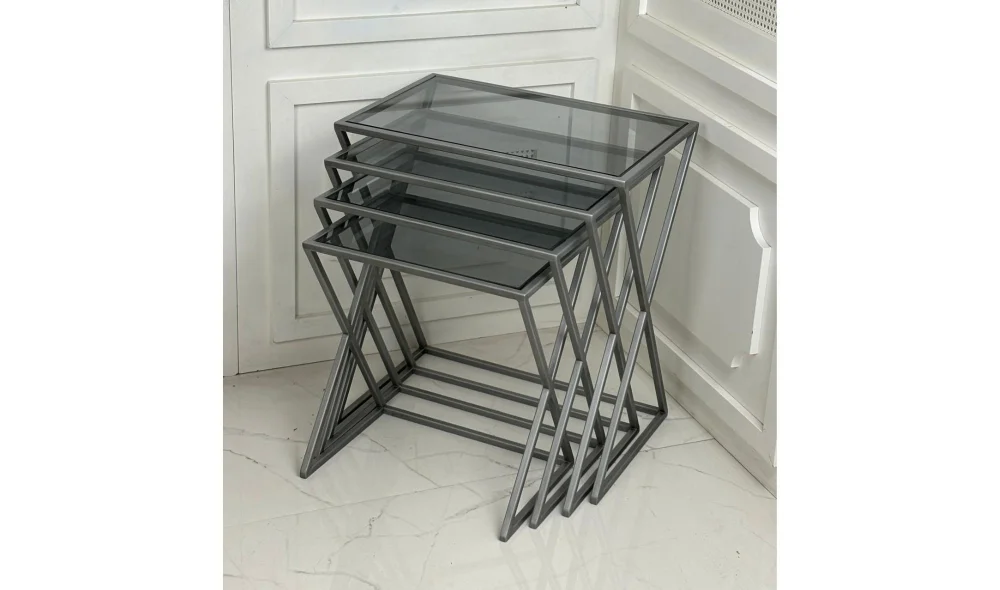 X 4lü Zigon Sehpa - Cam Tablalı