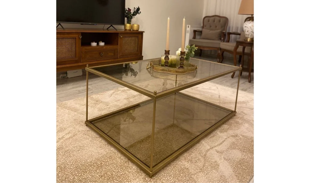 İnta Gold Orta Sehpa - Cam Tablalı