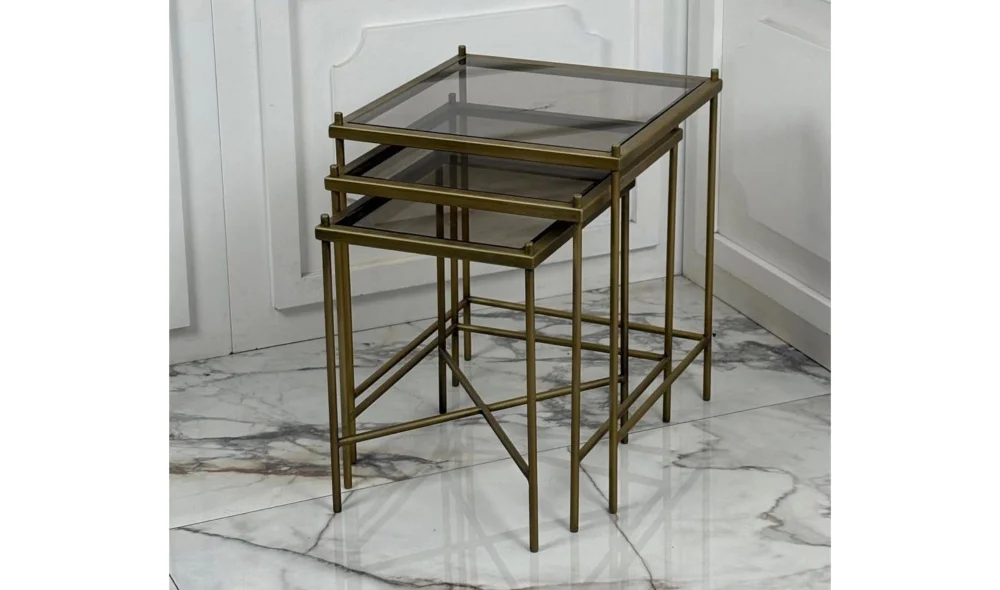 İnta 3lü Zigon Sehpa - Cam Tablalı