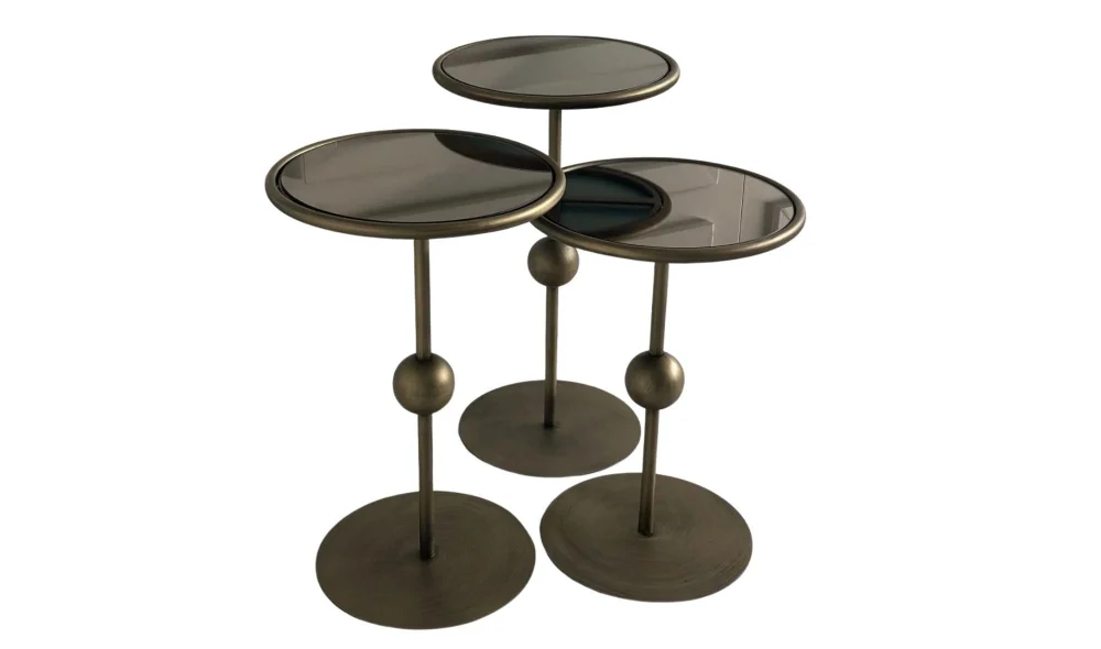 Art Eskitme Gold Zigon Sehpa - Cam Tablalı