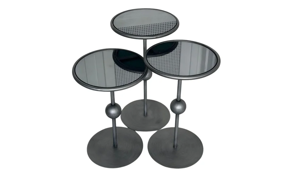 Art Eskitme Gümüş Zigon Sehpa - Cam Tablalı