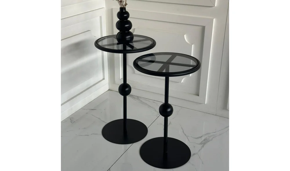 Art Siyah 2li Zigon Sehpa - Cam Tablalı