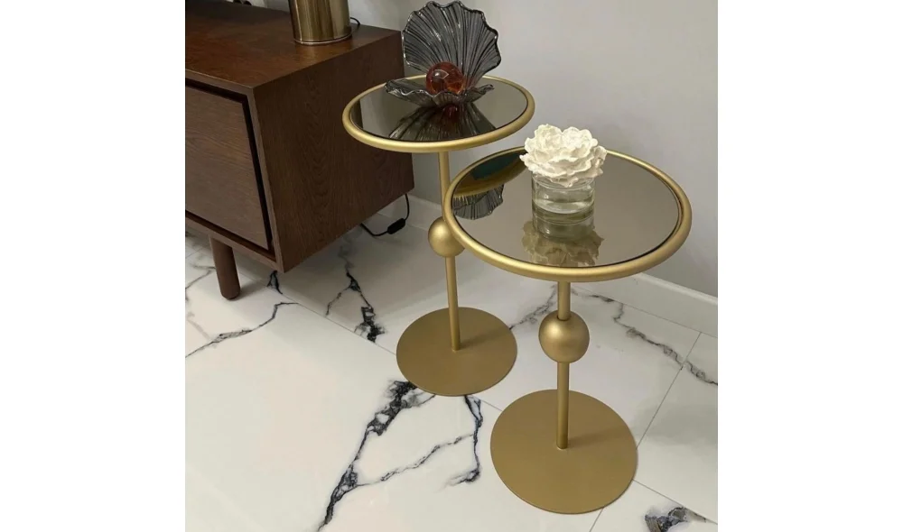 Art Gold 2li Zigon Sehpa - Cam Tablalı