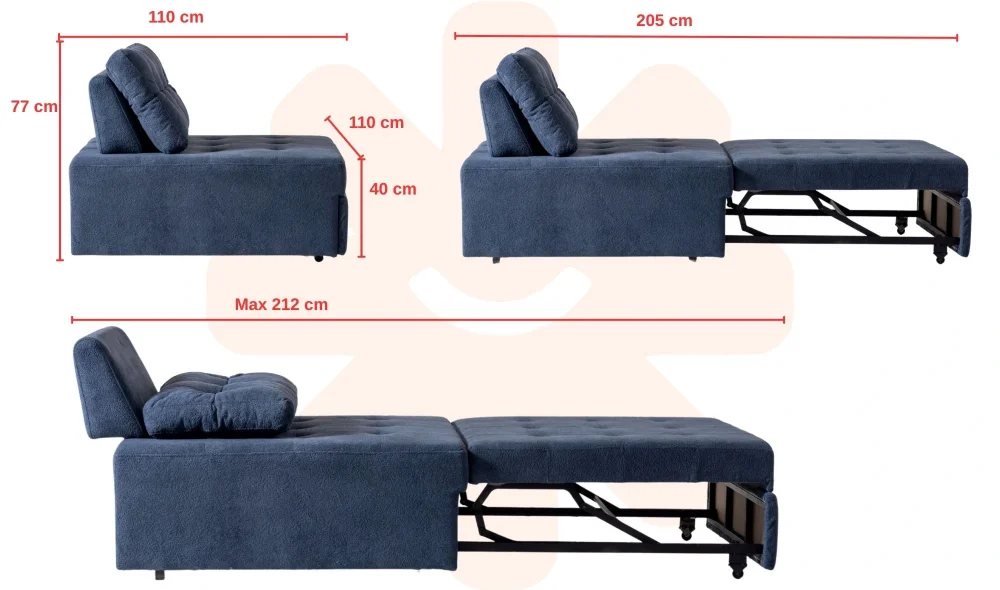 Rest Açılır Yataklı Tekli Lacivert Koltuk