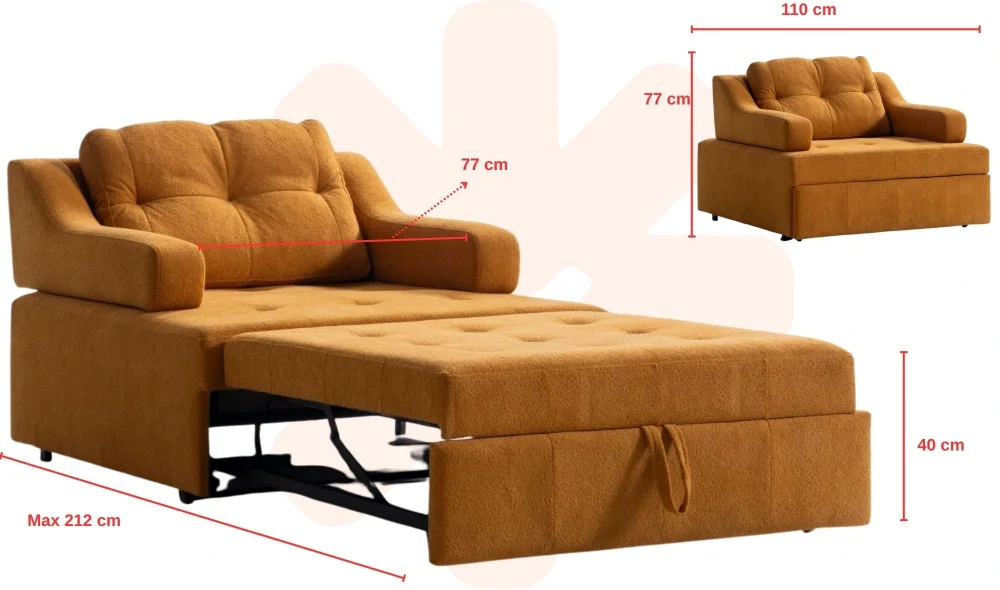 Rest Kollu Açılır Yataklı Tekli Hardal Koltuk