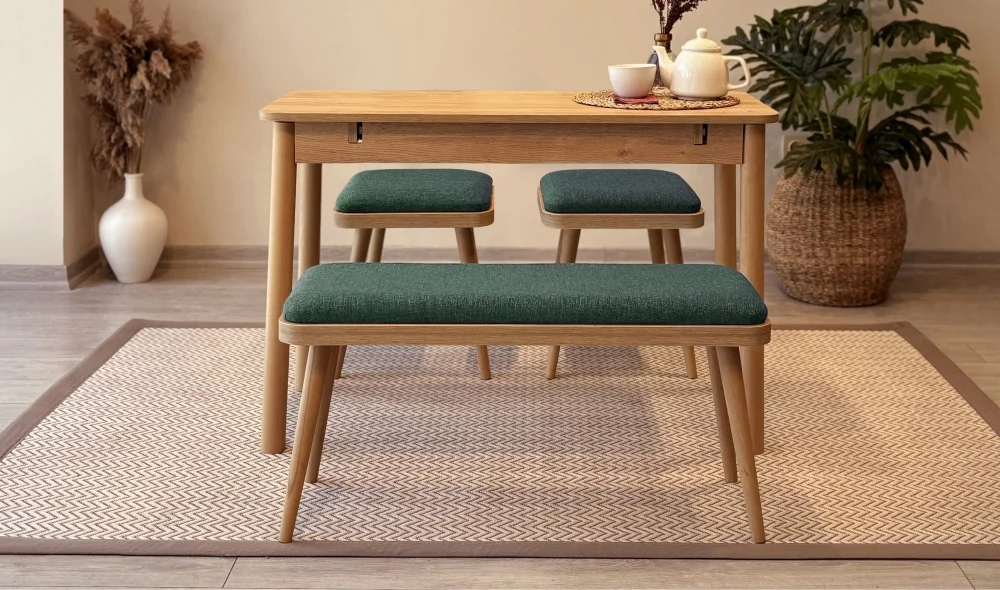 Rondo Mini Açılır Mutfak Masası Takımı - Karina Meşe Yeşil Renk