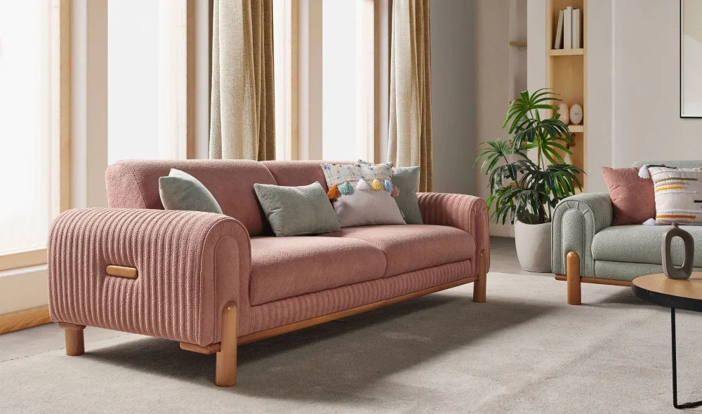 Coco Pembe 3lü Koltuk