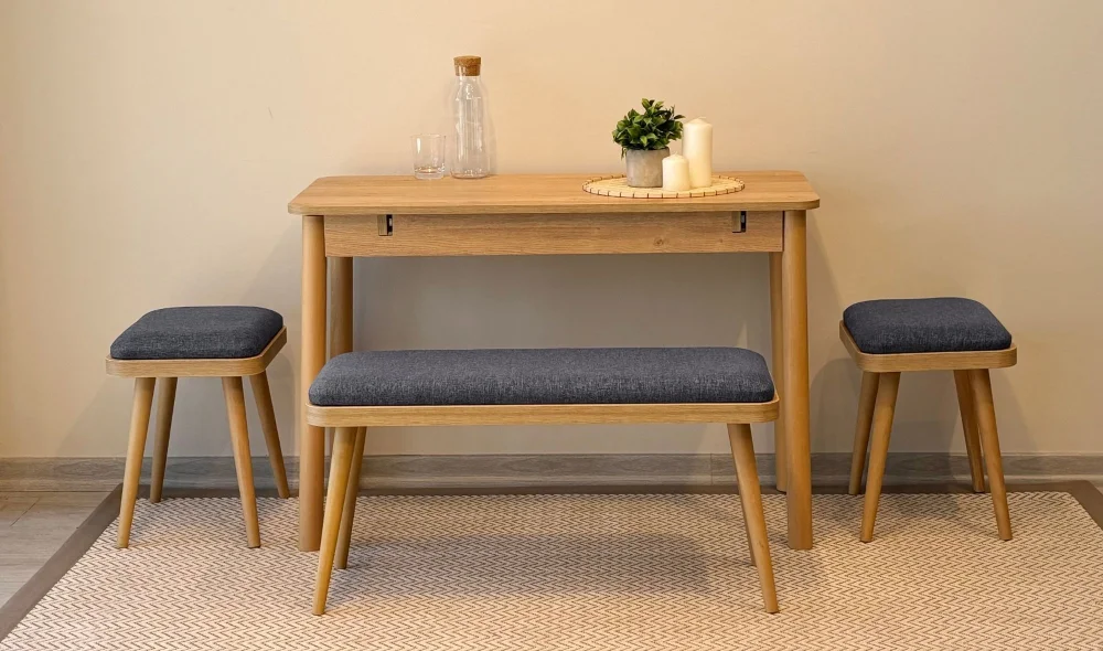 Rondo Mini Açılır Mutfak Masası Takımı - Karina Meşe Antrasit Renk