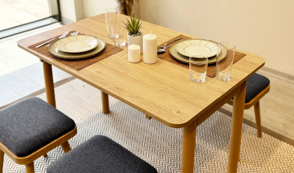 Rondo Mini Açılır Mutfak Masası Takımı - Karina Meşe Antrasit Renk