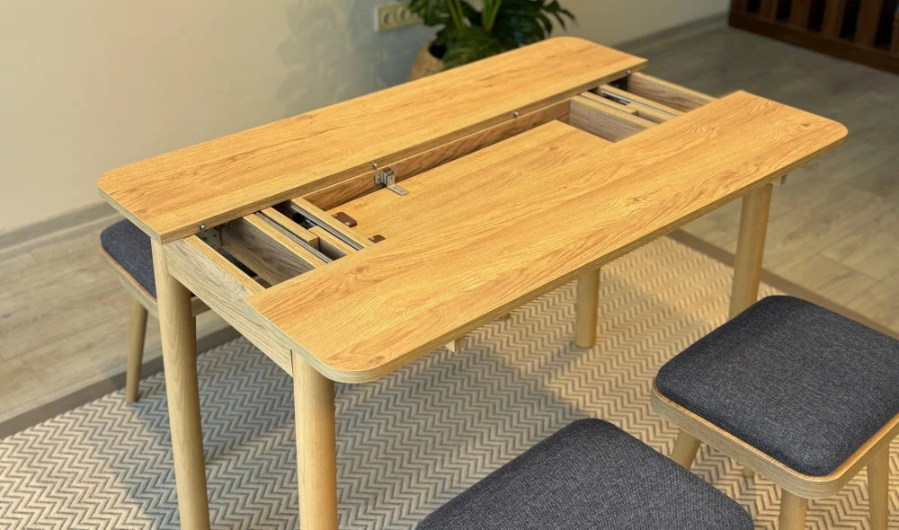 Rondo Mini Açılır Mutfak Masası Takımı - Karina Meşe Antrasit Renk