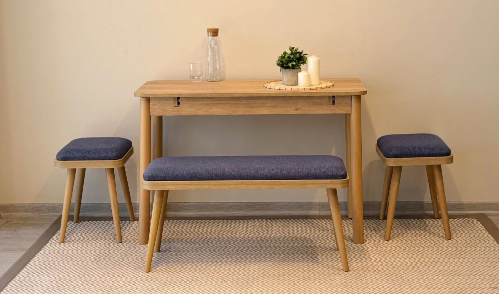 Rondo Mini Açılır Mutfak Masası Takımı - Karina Meşe Lacivert Renk