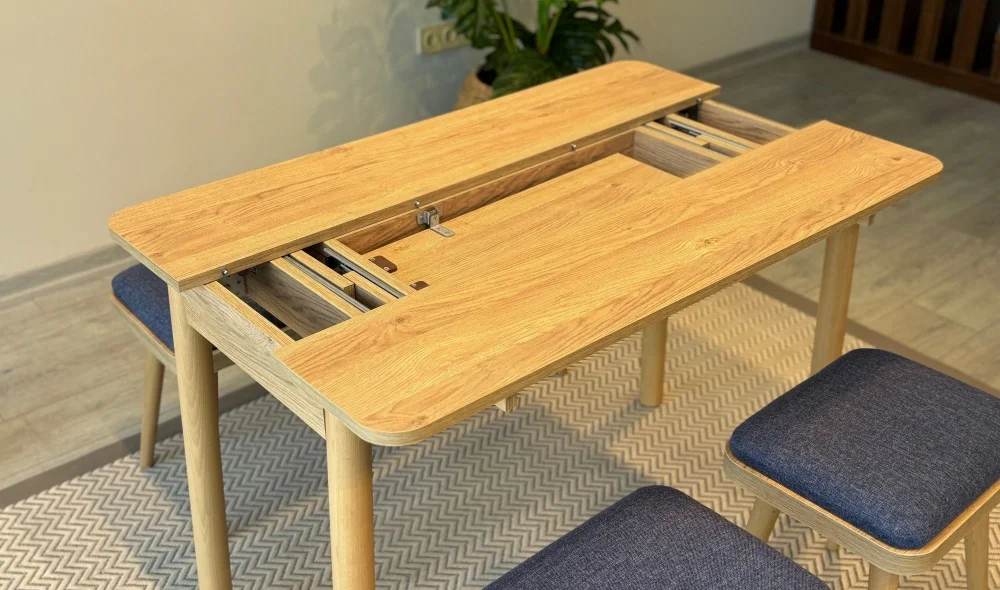 Rondo Mini Açılır Mutfak Masası Takımı - Karina Meşe Lacivert Renk