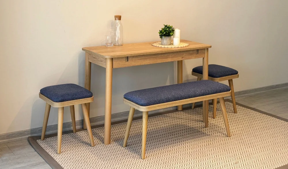 Rondo Mini Açılır Mutfak Masası Takımı - Karina Meşe Lacivert Renk