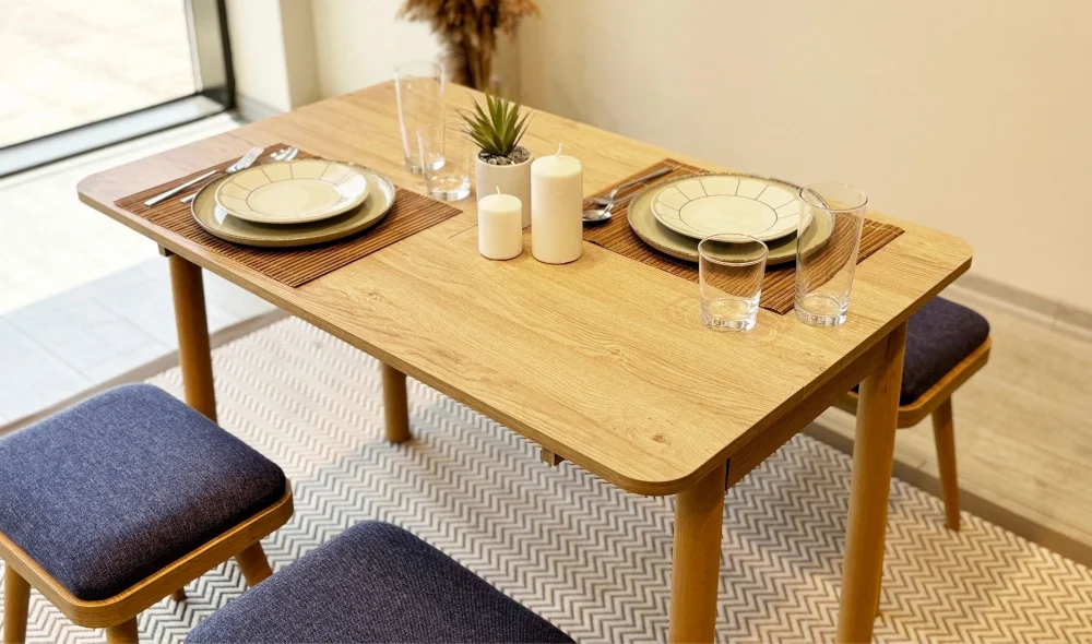 Rondo Mini Açılır Mutfak Masası Takımı - Karina Meşe Lacivert Renk