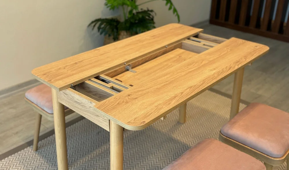 Rondo Mini Açılır Mutfak Masası Takımı - Karina Meşe Taş Renk