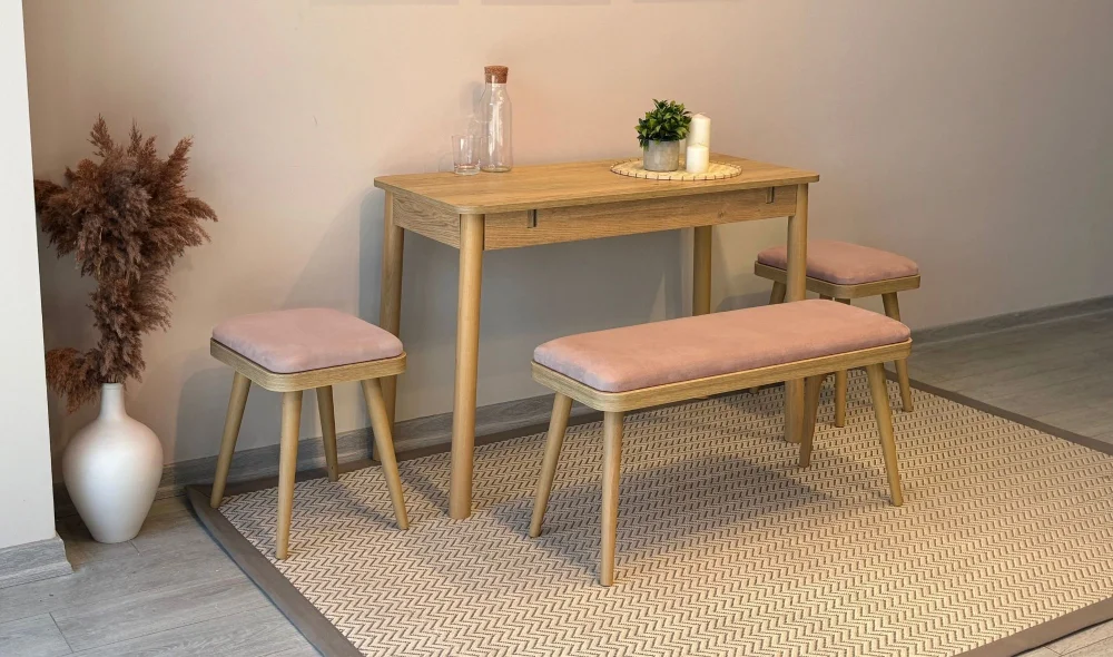 Rondo Mini Açılır Mutfak Masası Takımı - Karina Meşe Taş Renk