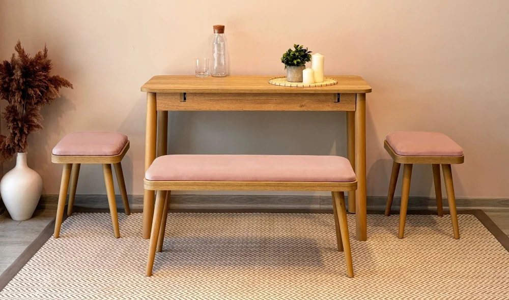 Rondo Mini Açılır Mutfak Masası Takımı - Karina Meşe Taş Renk