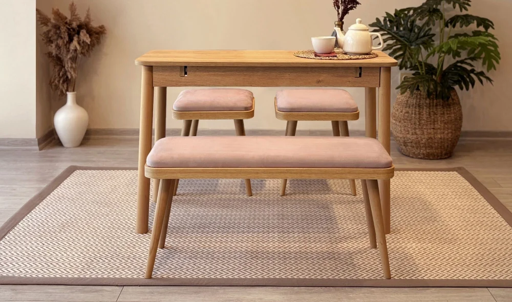 Rondo Mini Açılır Mutfak Masası Takımı - Karina Meşe Taş Renk