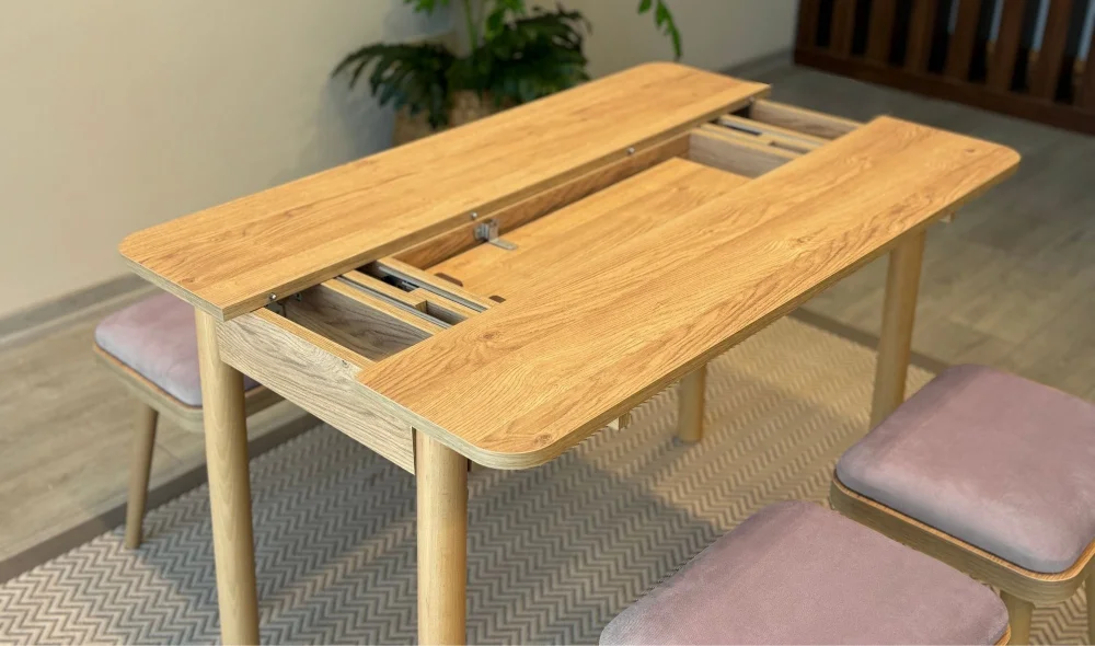 Rondo Mini Açılır Mutfak Masası Takımı - Karina Meşe Gri Renk