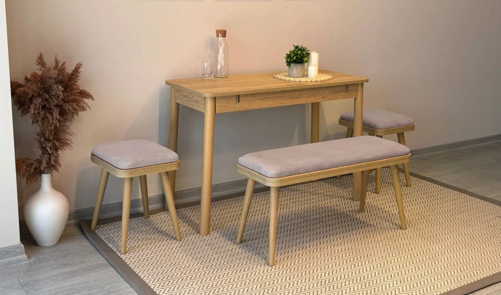 Rondo Mini Açılır Mutfak Masası Takımı - Karina Meşe Gri Renk