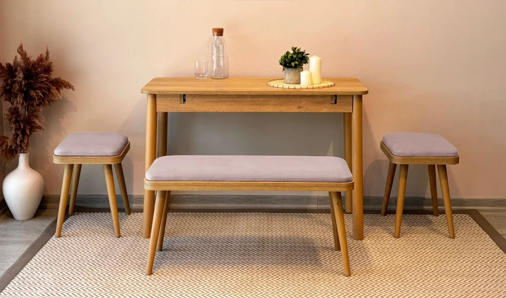 Rondo Mini Açılır Mutfak Masası Takımı - Karina Meşe Gri Renk