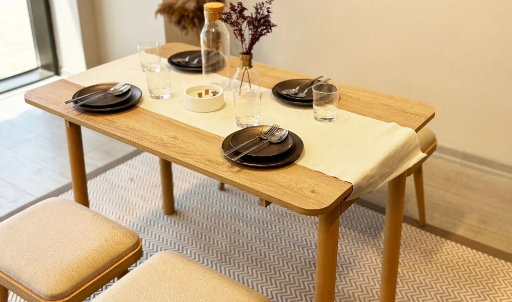 Rondo Mini Açılır Mutfak Masası Takımı - Karina Meşe Krem Renk