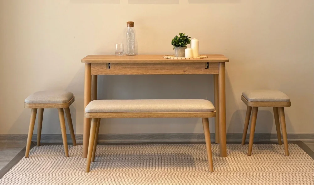 Rondo Mini Açılır Mutfak Masası Takımı - Karina Meşe Krem Renk