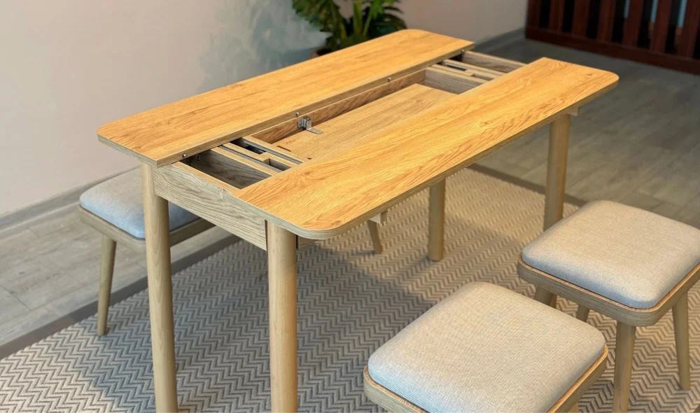 Rondo Mini Açılır Mutfak Masası Takımı - Karina Meşe Krem Renk