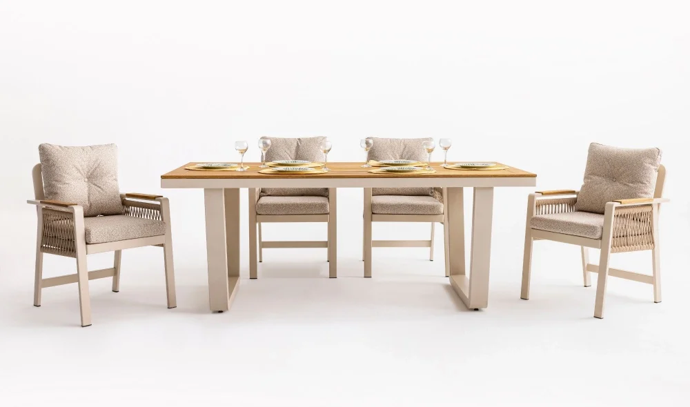 Olimpos Krem Iroko Yemek Masası Takımı