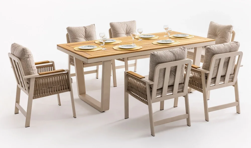 Olimpos Krem Iroko Yemek Masası Takımı