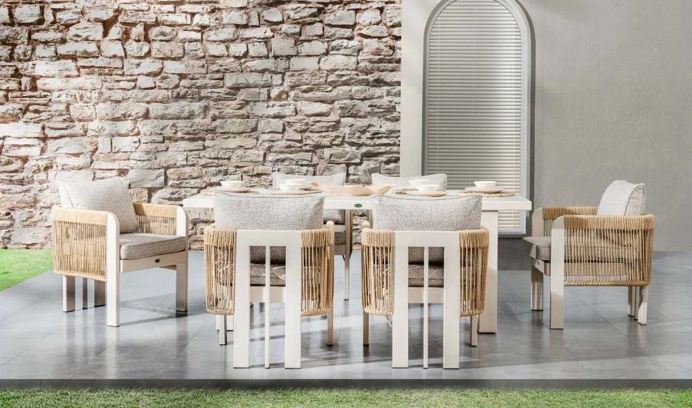 Atlas Krem Seramik Yemek Masası Takımı