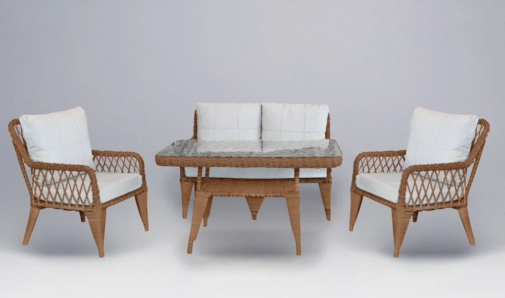 Side Rattan Camel İkili Bahçe ve Balkon Takımı