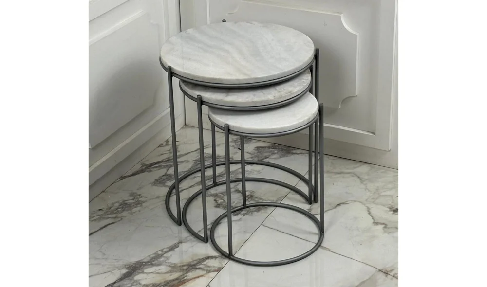 Neva 3lü Mermerli Zigon Sehpa