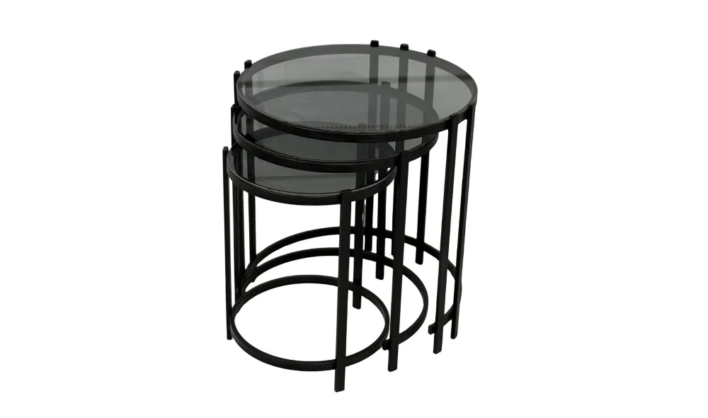 Oliva 3lü Siyah Zigon Sehpa - Cam Tablalı