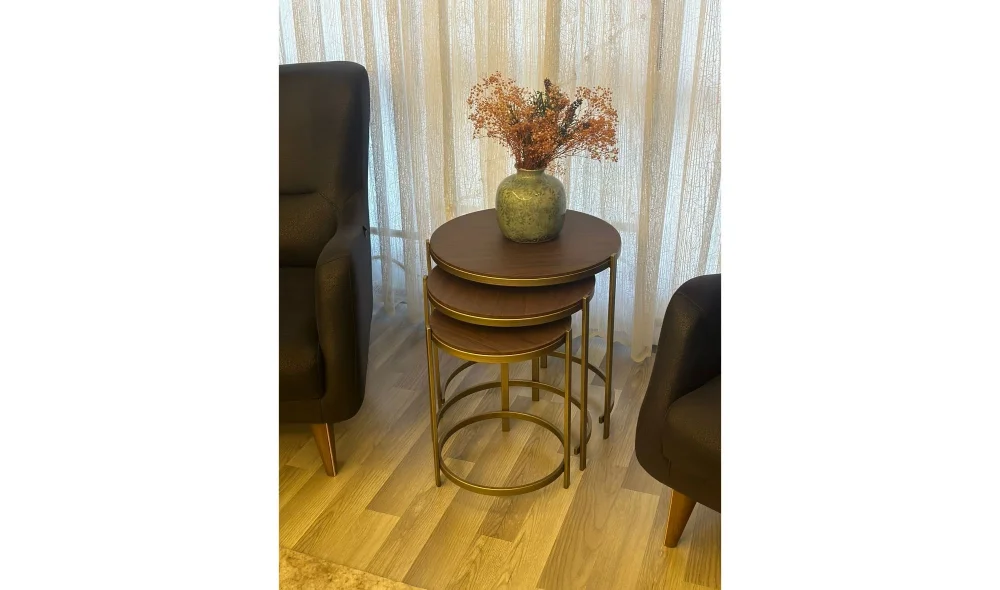 Oliva 3lü Zigon Sehpa - Ahşap Tablalı