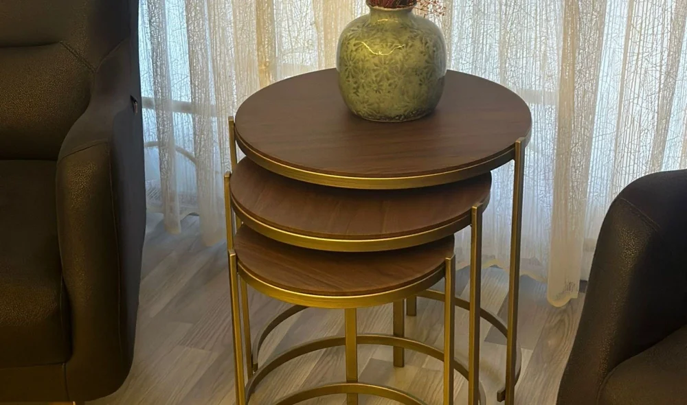 Oliva 3lü Zigon Sehpa - Ahşap Tablalı