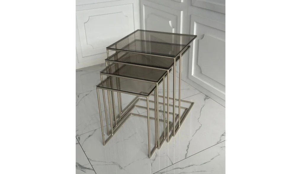 Harmony 4lü Zigon Sehpa - Cam Tablalı