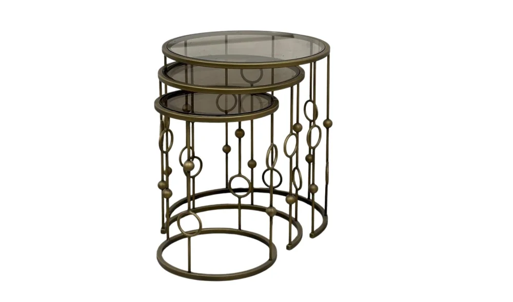 Elegant 3lü Zigon Sehpa - Renkli Camlı